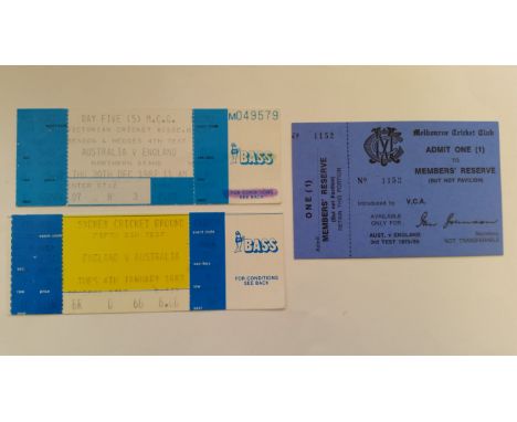 CRICKET, ticket stubs, inc. 1956 Ashes, England v Australia, 17th July, at Headingley; 1979/80 (MCC); 1982/3 (Victoria &amp; 