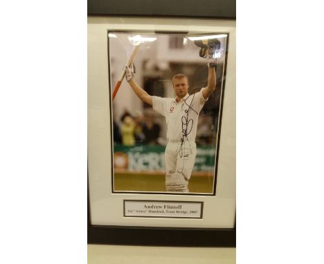 CRICKET, signed colour photo by Andrew Flintoff, full-length celebrating his first Ashes Century, 2005 at Trent Bridge, 8 x 1