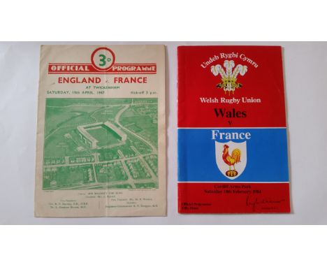 RUGBY UNION, France away programmes, at England 1947, first match between teams since 1931; at Wales 1984, signed to line-up 