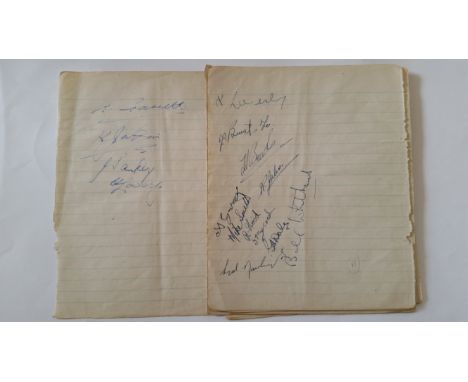 FOOTBALL, signed lined pages, 1950s, signatures inc. J. Sankey, D. Sears, Mike Smith, R. Wood, Bill Whitbread, Tony Hassell, 