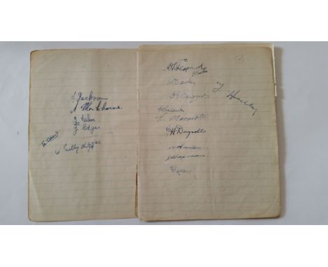 FOOTBALL, signed lined pages, 1950s, signatures inc. Walter Fox, Griffiths, Chalmers, D. Wright, J. Westland, E. Butts, Jim H