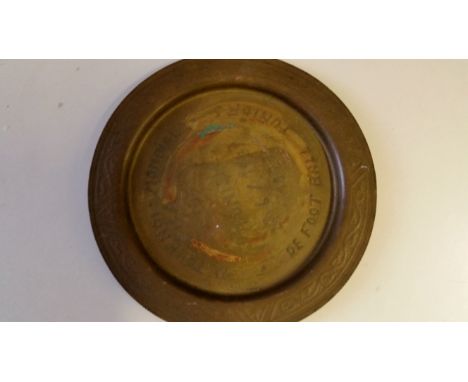 FOOTBALL, circular brass plaque for the 1977 FIFA Youth World Cup held in Tunis, crude inscription for first tournament, from