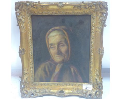 20th century oil on canvas, portrait of an elderly lady, 28.5x23cm