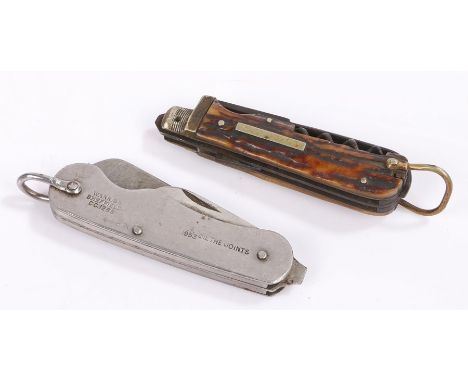 Military issue Warriss of Sheffield pocket knife, 1953 with broad arrow, Oil the Joints, together with a horn handled pocket 