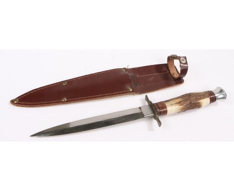 Stiletto Knife, by J Nowill &amp; Sons, Sheffield, the steel stiletto blade above the guard and bands of wood with a central 