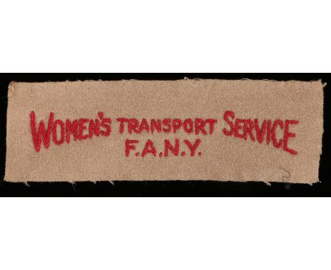 Second World War Women's Transport Service, F.A.N.Y. ( First Aid Nursing Yeomanry ) embroidered shoulder title, this all wome