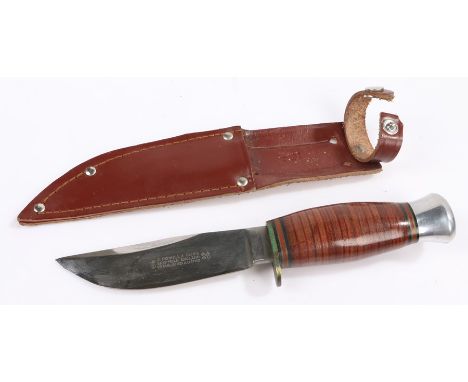 Nowill Knife, by J Nowill &amp; Sons, Sheffield, the steel blade above the guard and bands of wood grip, together with the sc