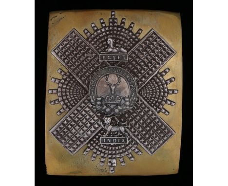 Gordon Highlanders sash badge, the silver badge mounted on brass, initialled C.M.U to reverse, 7.5cm wide, 9.5cm high