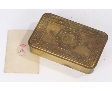 First World War British Princess Mary's Gift Fund 1914 box, contains 1915 Christmas card from the Princess Mary