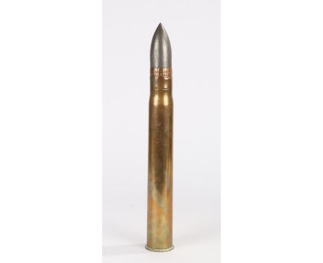 First World War British Naval 3 pdr shell and case, the shell is stamped on the side, ' 3Pr, P over RL, LN over a broad arrow