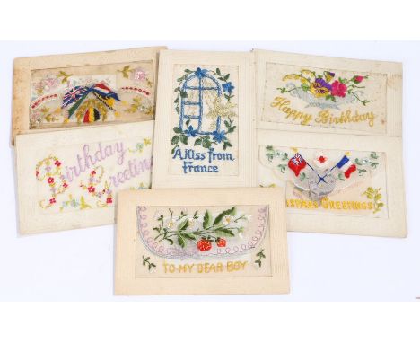 First World War post cards,the embroidered silk postcard is a common souvenir of the First World War,this small collection of