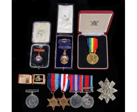 Second World War group of three medals, 1939- 1945 Star, France and Germany Star, 1939-1945 British War Medal, mounted with a