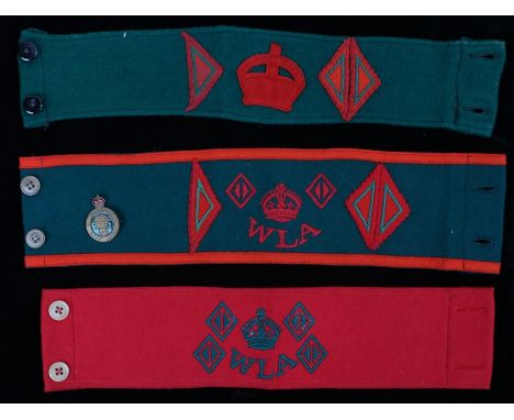 Second World War British Women's Land Army arm band denoting eighteen months service, this has a name tag with 'Frances W Rob