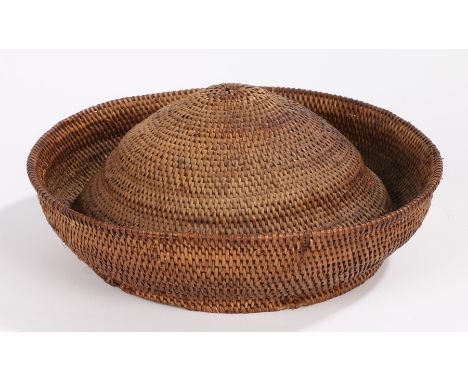 What is believed to be a late Victorian Qing Dynasty Guanmao or Chinese Court Officials summer hat, woven in rattan, button o