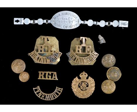 Group of items to Sapper Alexander Handyside of the Royal Engineers, the grouping, held in a small metal tin, includes a pair