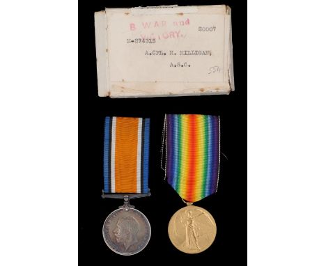 First World War pair, 1914-1918 British War Medal and Victory Medal ( M-274315 A.CPL. H. MILLIGAN. A.S.C. ), comes with origi