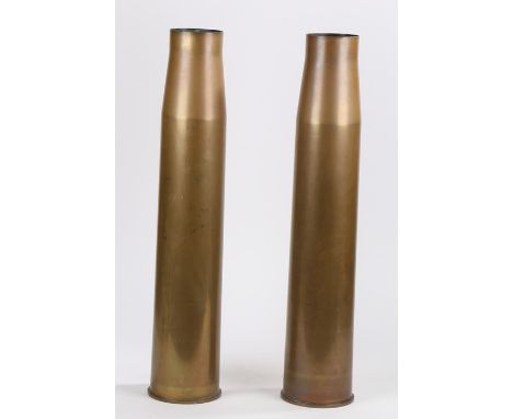 Two British 4 inch Naval gun shell cases, stamped to the base with, Lot 3, 4IN Mks 16 GUNS, broad arrow above a triangle cont