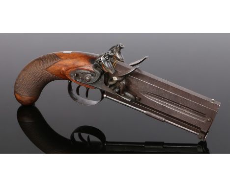 Fine Joseph Egg Flintlock double over and under flintlock pistol, circa 1790-1800, the double barrels of large smooth bore ca