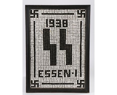 Second World War mosaic featuring 'SS' runes in black on a white ground with the date 1938 to the top and 'Essen' to the bott