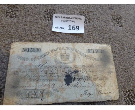 Banknotes : GB £10 banknote - Norwich Crown bank no. 15630 signed Kunison? dated 1867 - soiled - nice item