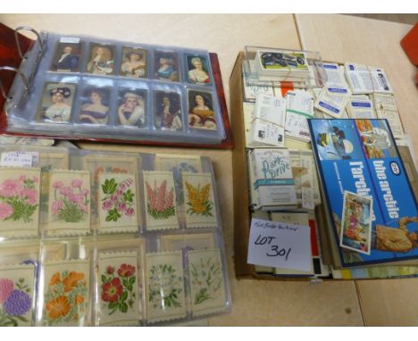 Cigarette Cards : Two albums &amp; box of cards, album  (1) contains many silk inc. Salmon &amp; Gluckstein, R J Lea, Flowers