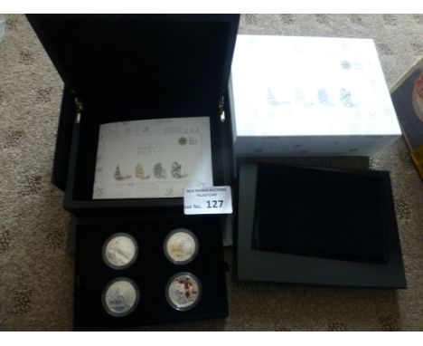 Coins : GB 2014 Royal Mint - Portrait of Britain 4 silver proof coin set boxed &amp; fine cond