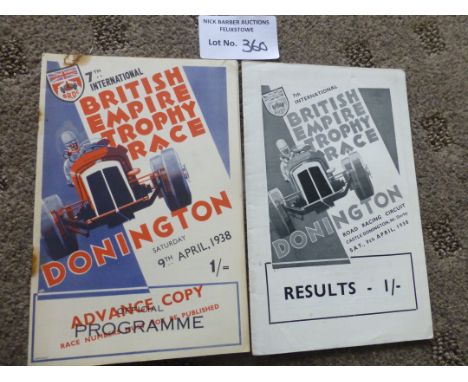 Motor Racing : Donington programme - 7th British Empire Trophy Race 09/04/1938 plus results booklet also - all fine sl r/stap