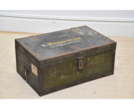 A metal bound military trunk, width 70cm.