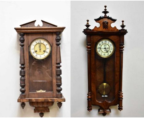 A Victorian walnut single weight Vienna wall clock and a small Junghans wall clock (2) 