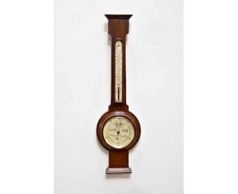 HENRY HUGHES &amp; SON LTD, LONDON; an early 20th century mahogany barometer/thermometer., 78cm.Condition Report: PLEASE NOTE