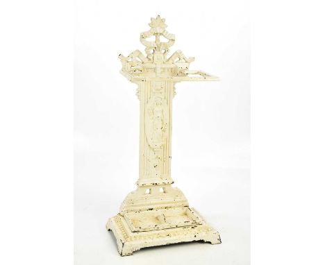 A Victorian white painted cast metal stick stand with pierced back, impressed reg. no. 80977, height 70cm.