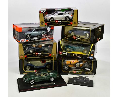 A collection of diecast cars to include Aston Martin DB7 Vantage, Porsche 911 Carrera, Porsche, 911 turbo cabriolet, BMW M Ro