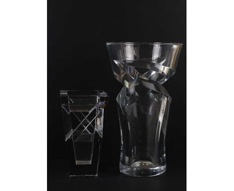 BACCARAT; a large 'Tornado' vase, etched mark to the underside, height 38cm and a Baccarat Architecture vase, signed, height 