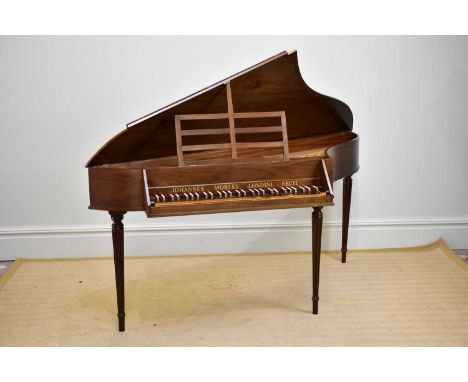 JOHANNES MORLEY; a 20th century walnut cased spinet, on turned and fluted legs, signed ‘Johannes Morley Londini Fecit’, lengt