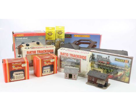 A collection of assorted model railway buildings.