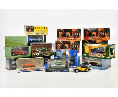 A collection of diecast model vehicles to include Vanguard, Corgi, and Dinky.