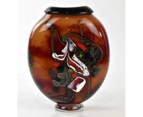 ROBERT PIERINI (born 1950); an glass vase of ovoid form, with styled decoration, signed, numbered G14 and dated 1990, height 