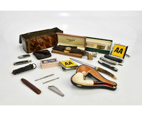 An assortment of collectors' items including vintage dominoes, vintage darts, two gentleman's wristwatches including a Raymon