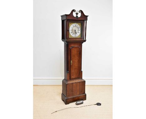 JOYCE, RUTHIN; an 18th century thirty hour longcase clock of small proportions, the brass face with applied silvered centre a