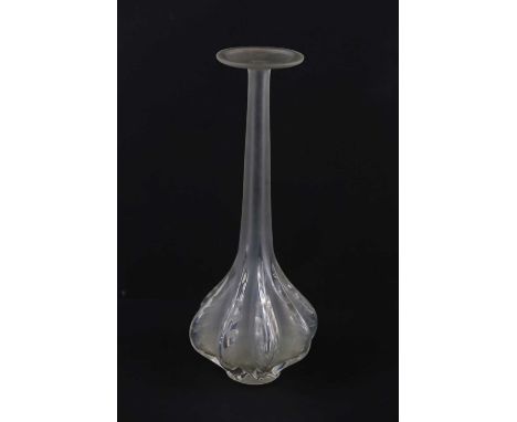 LALIQUE FRANCE; a clear and frosted glass 'Soliflore' vase of bulbous form with elongated neck, signed, height 35cm.Condition
