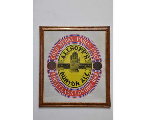 ALLSOPP'S BURTON ALE; an Allsopp's Burton Ale advertising poster of the trademark Hand of Ulster, poster 62 x 54cm, overall 7