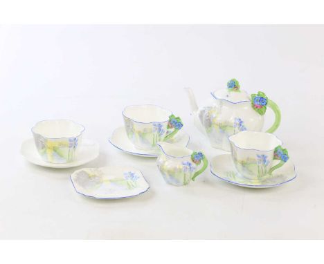 SHELLEY; an Art Deco tea for two service, comprising teapot, milk jug, sugar bowl, two cups, two saucers, pattern number 2160
