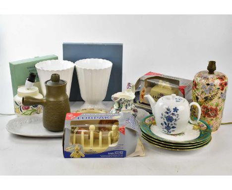 COPELAND CHINA; four hand painted dessert plates with floral scenes and gilt decoration, together with assorted ceramics incl