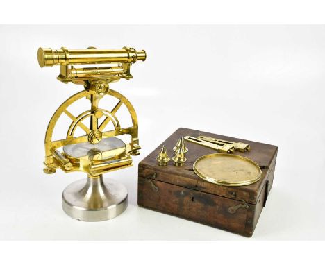 TROUGHTON &amp; SIMMS; a 19th century brass theodolite, with silvered dial, three spirit levels, and telescope, in original b