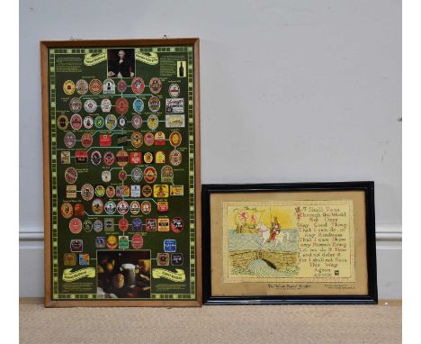 A White Horse whisky knight print from a sampler, and a Samuel Whitbread's poster depicting various ales and stouts, each fra