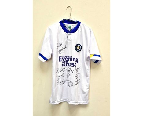 LEEDS; a 1992 Champions retro style football shirt, signed to front by Strachan, McAllister, Lukic etc, size M.Condition Repo