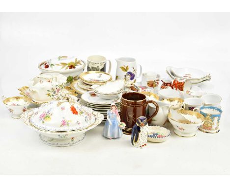 A collection of mixed decorative ceramics to include vases, cup, a Royal Crown Derby rock hopper penguin, etc, also a part 'E