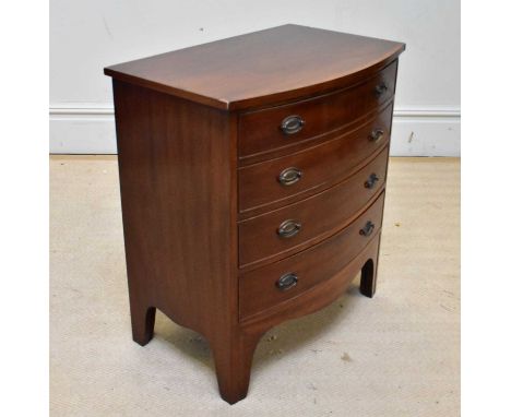 A reproduction mahogany bowfront chest, with four long drawers, on bracket feet, height 70cm, width 61cm.