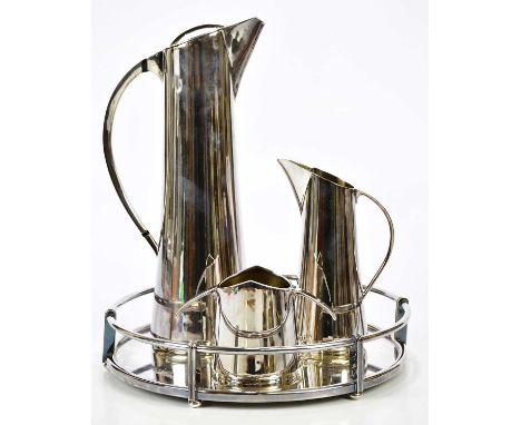 MP FOR BOODLE &amp; DUNTHORNE; an Elizabeth II hallmarked silver four piece silver coffee set of stylish abstract form, Birmi