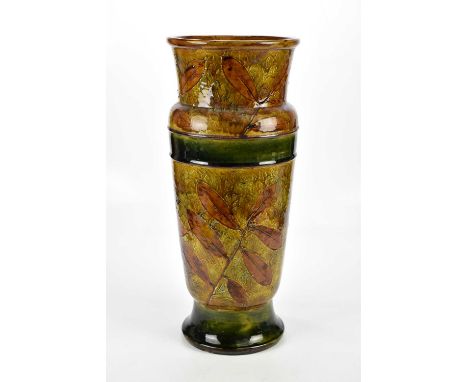 ROYAL DOULTON; a large artware vase with floral decoration, height 61cm.Condition Report: Very light crazing to glaze. Chip t